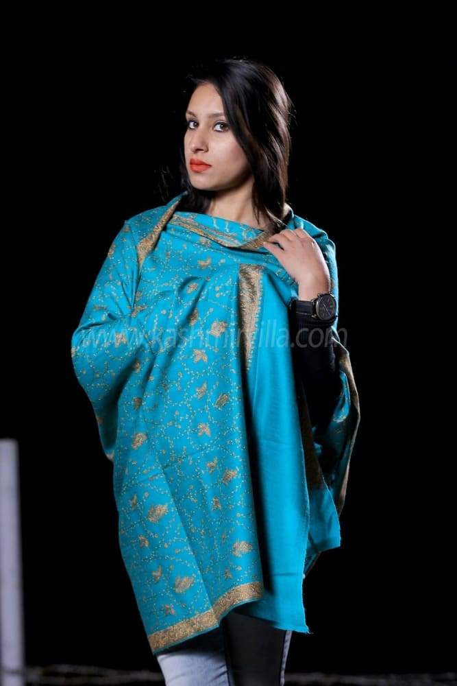Superior Sea Green Color Jamawar Sozni Work Embroidered
