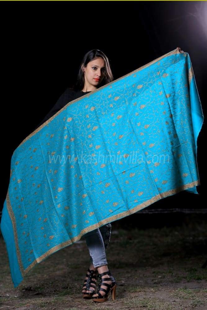 Superior Sea Green Color Jamawar Sozni Work Embroidered