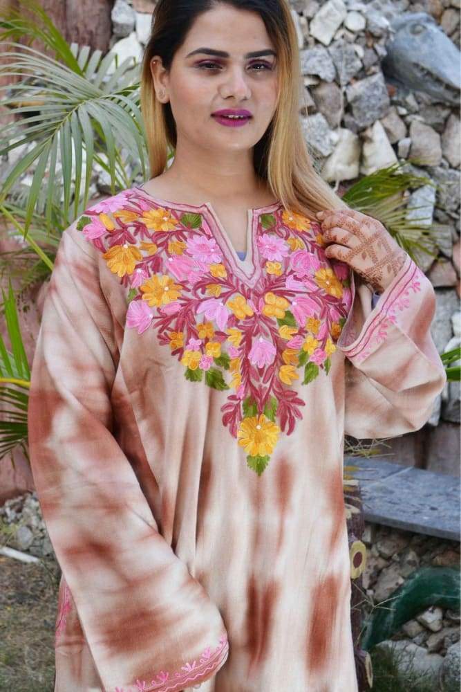 Tie Dye Color Aari Work Embroidered Phiran Enriched