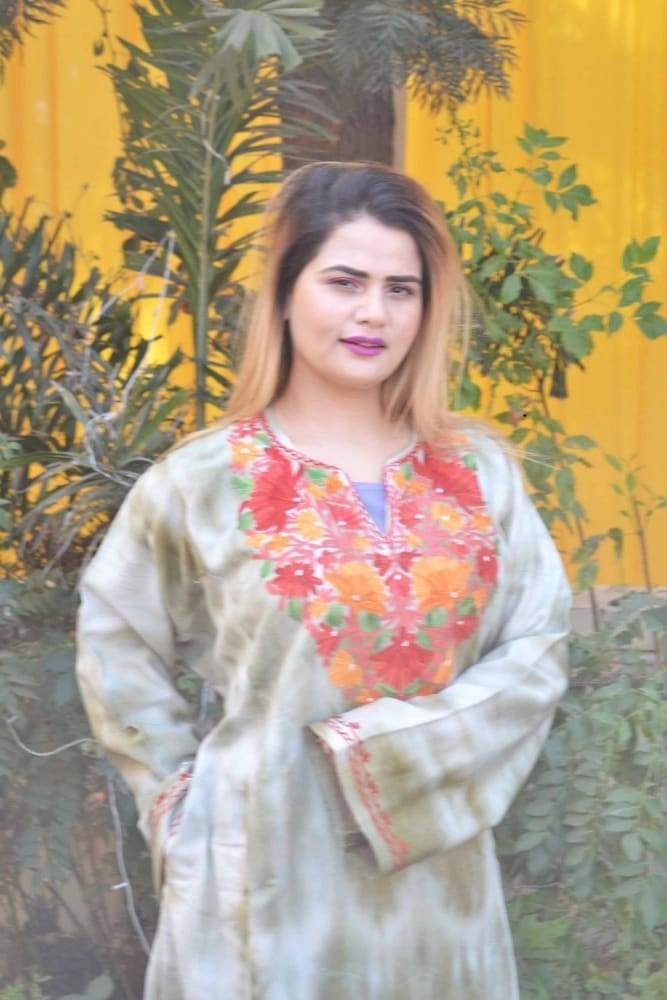 Tie Dye Color Aari Work Embroidered Phiran Enriched