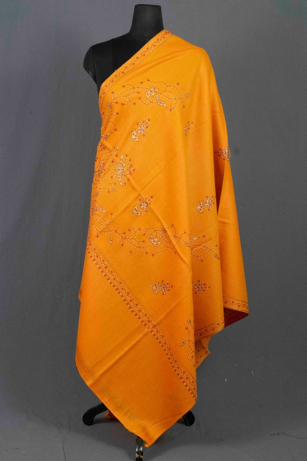 Traditional Kashmiri Mustard Colour Sozni Shawl Emblished