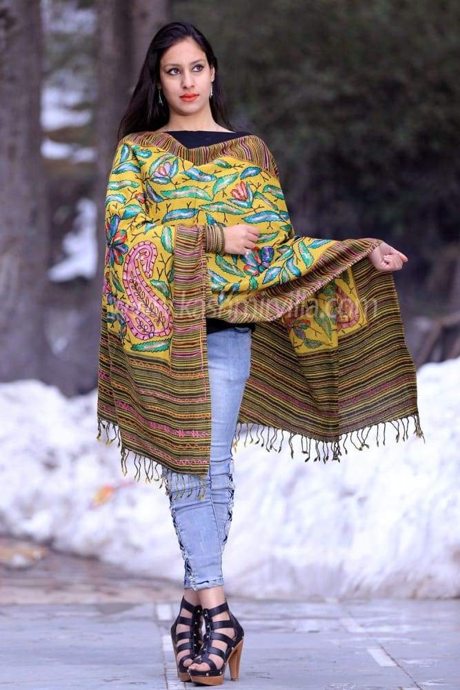 Turmeric Mustard Colour Famous Kashmiri Aari Work Designer