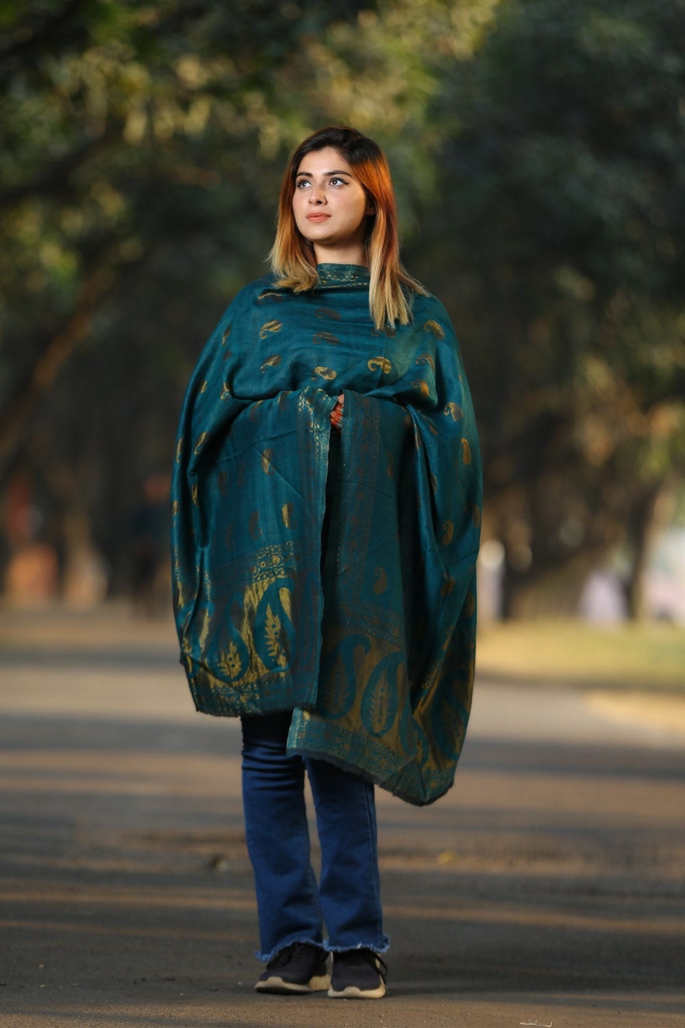 TURQUOISE BLUE COLOUR REVERSIBLE ZARI KASHMIRI STOLE