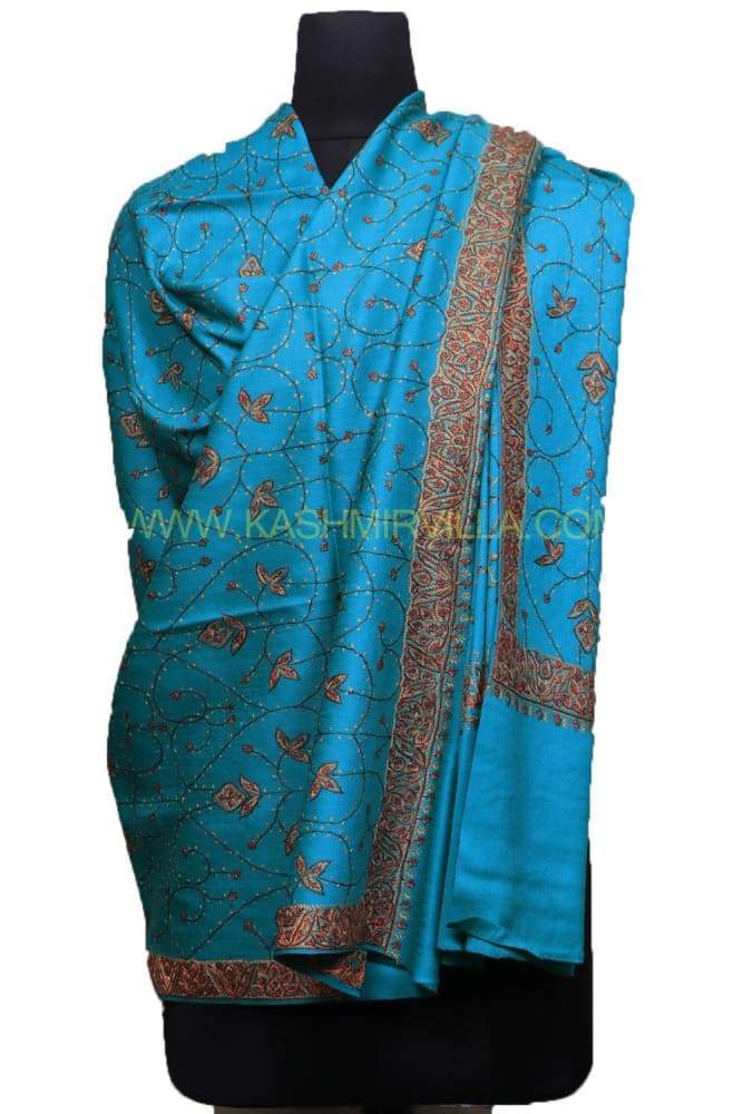 Turquoise Colour Shawl With Allover Jaal Perfect Finishing