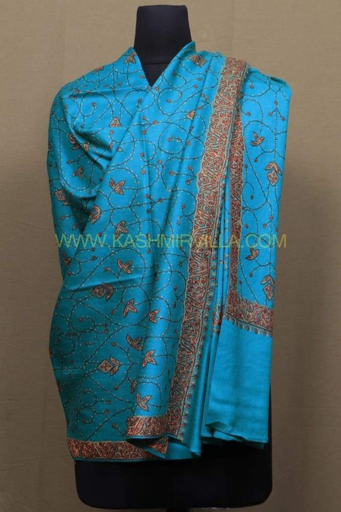 Turquoise Colour Shawl With Allover Jaal Perfect Finishing