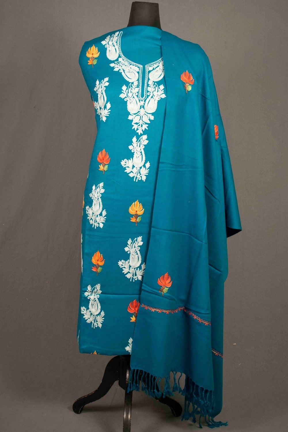 Turquoise Green Color Kashmiri Aari Work Embroidered Salwar