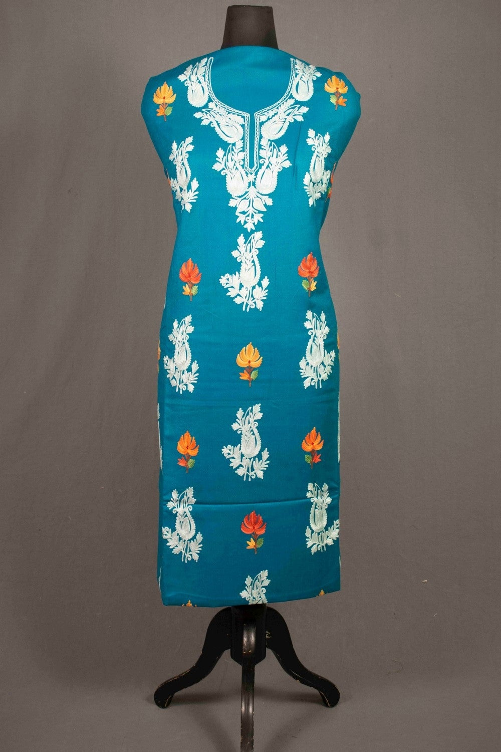 Turquoise Green Color Kashmiri Aari Work Embroidered Salwar