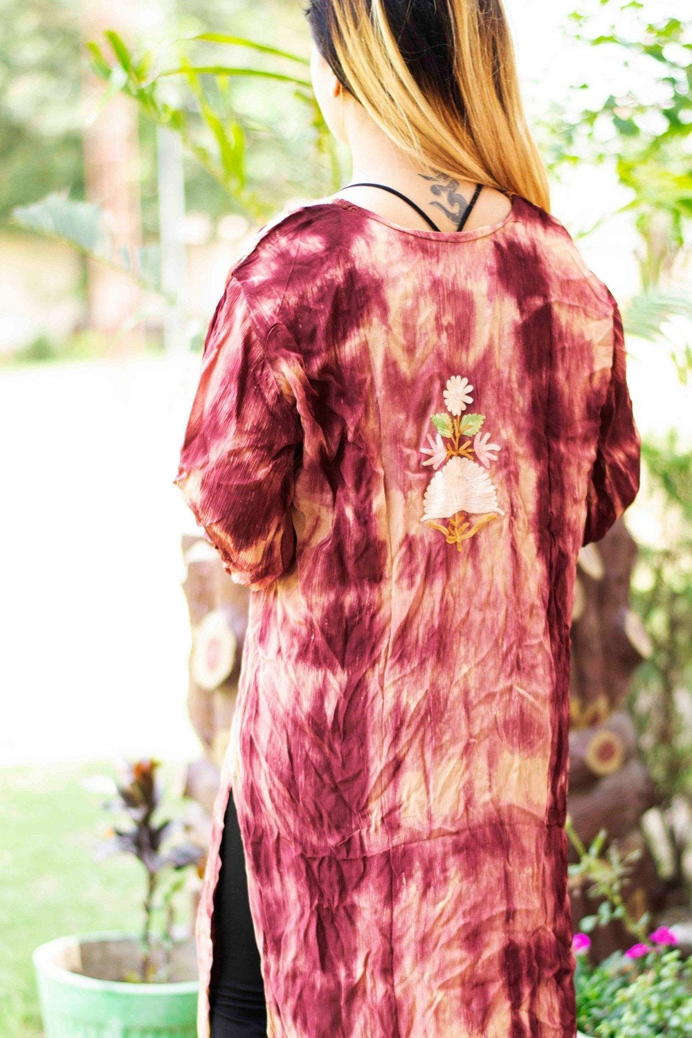 Tye Dye Multicolored Kashmiri Crepe Kurti With Beautiful