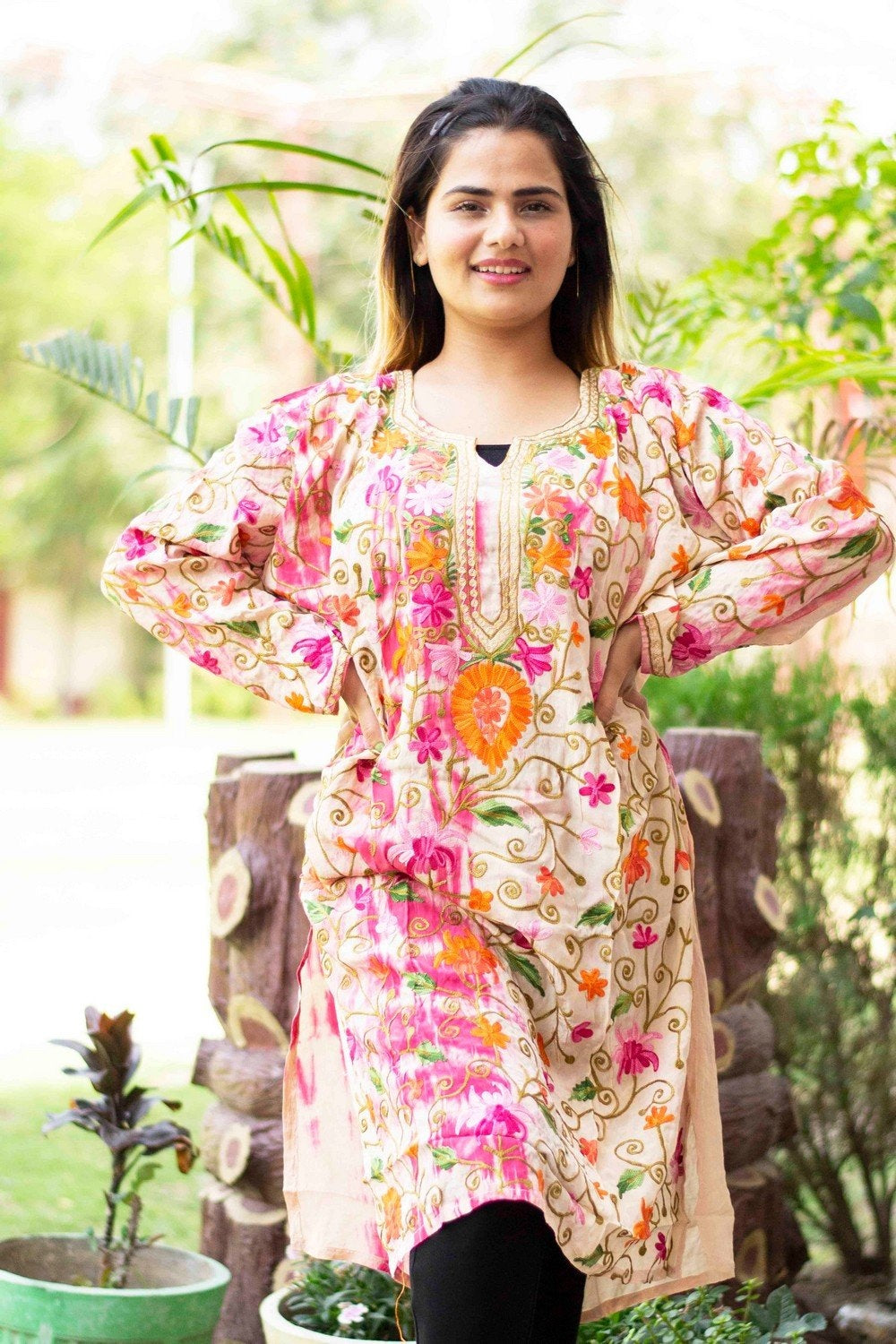 Tye Dye Multicolored Kashmiri Crepe Kurti With Beautiful