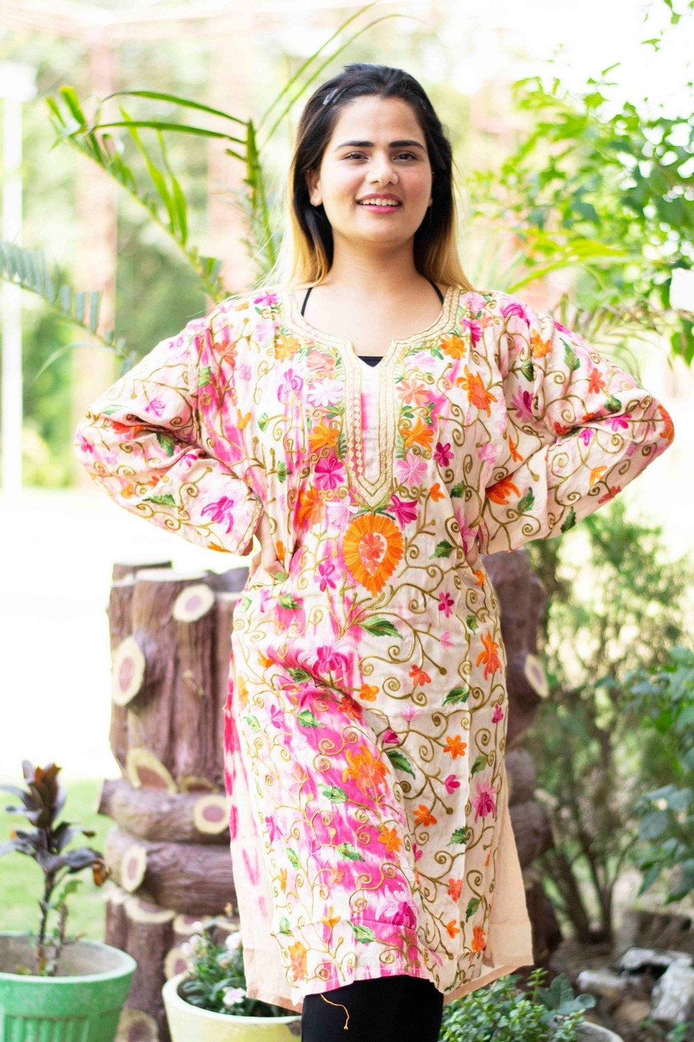 Tye Dye Multicolored Kashmiri Crepe Kurti With Beautiful