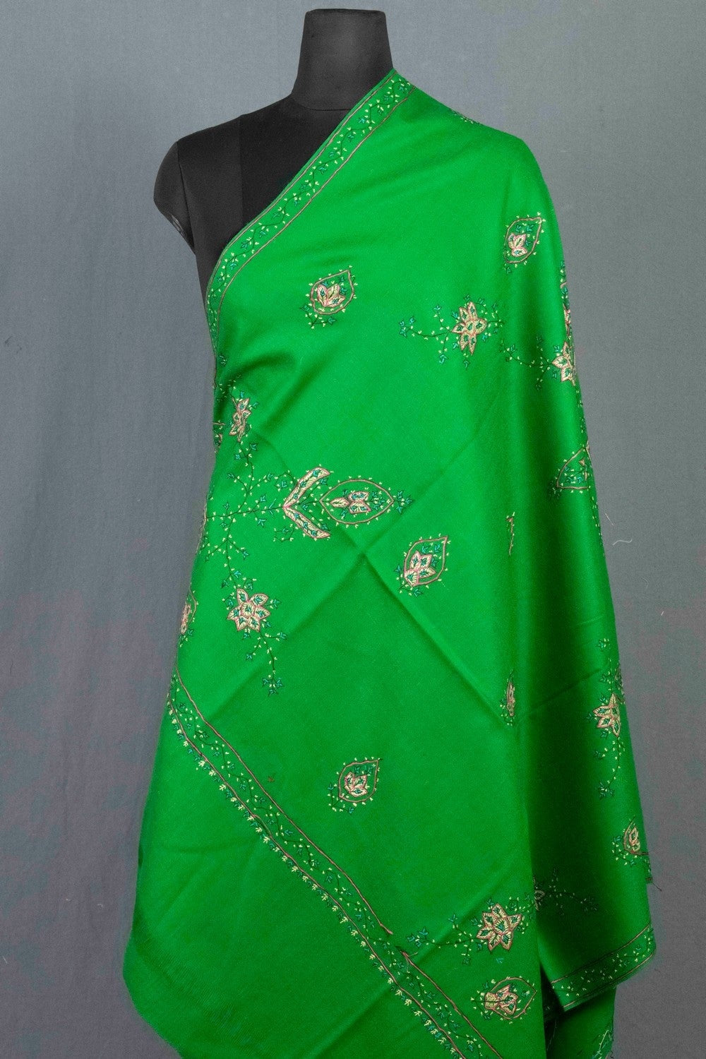 Veggie Green Colour Sozni Shawl Emblished With Designer