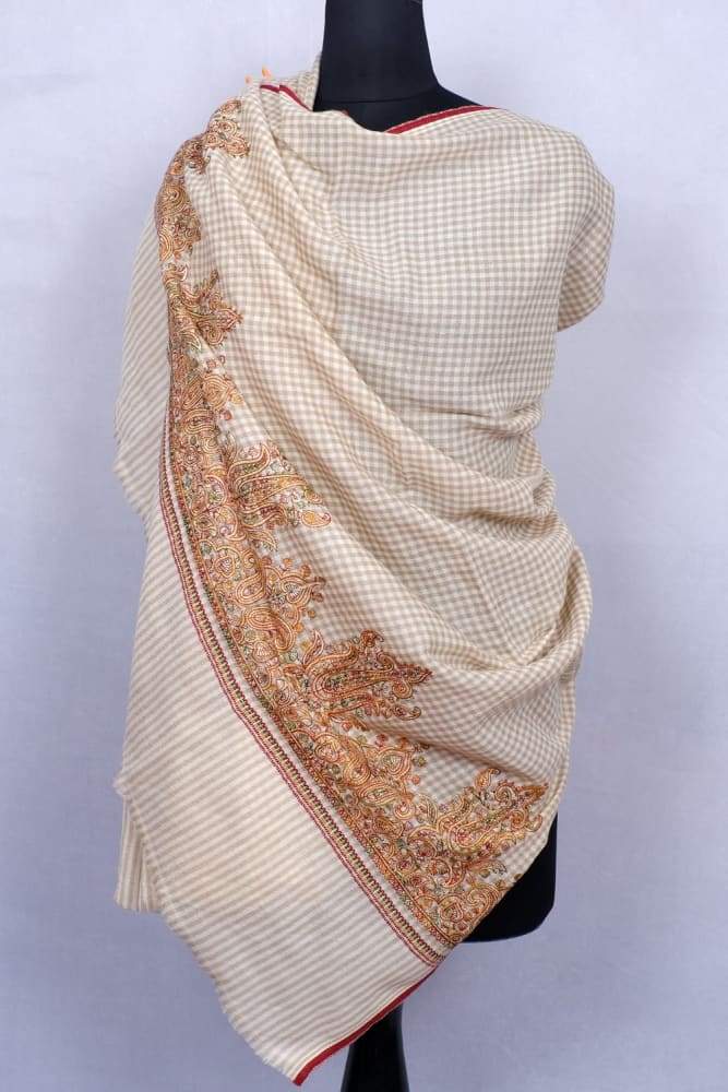 White Check Colour Base With Attractive Sozni Embroidery