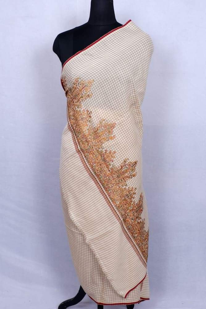 White Check Colour Base With Attractive Sozni Embroidery