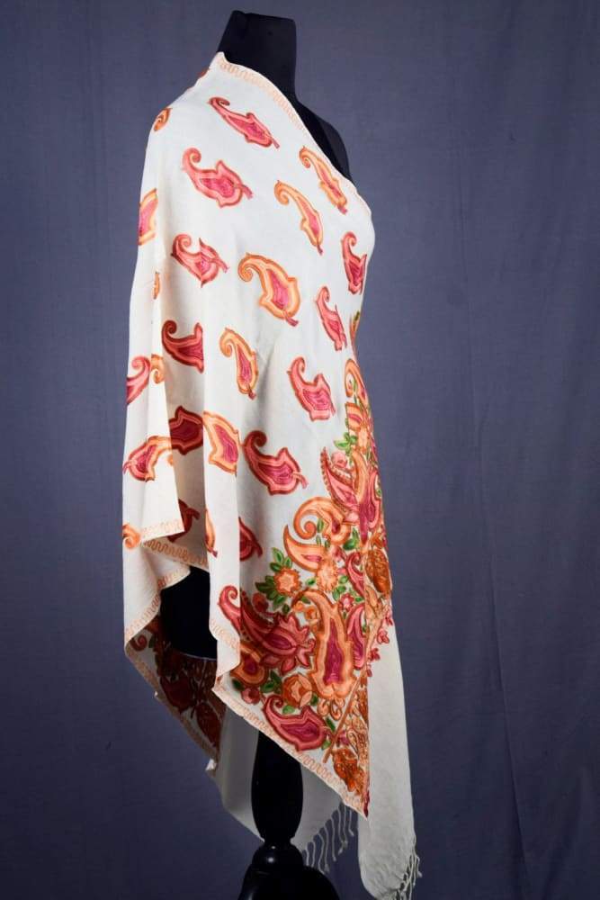 White Color Kashmiri Work Embroidered Stole Enriched