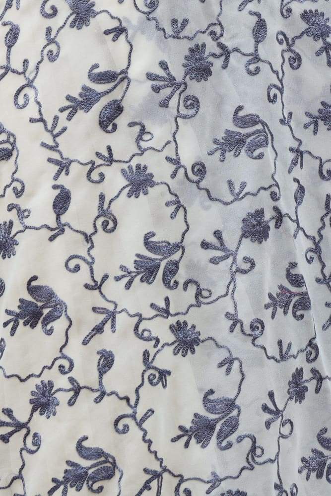 Off White Color Kashmiri Work With Grey Thread Embroidery
