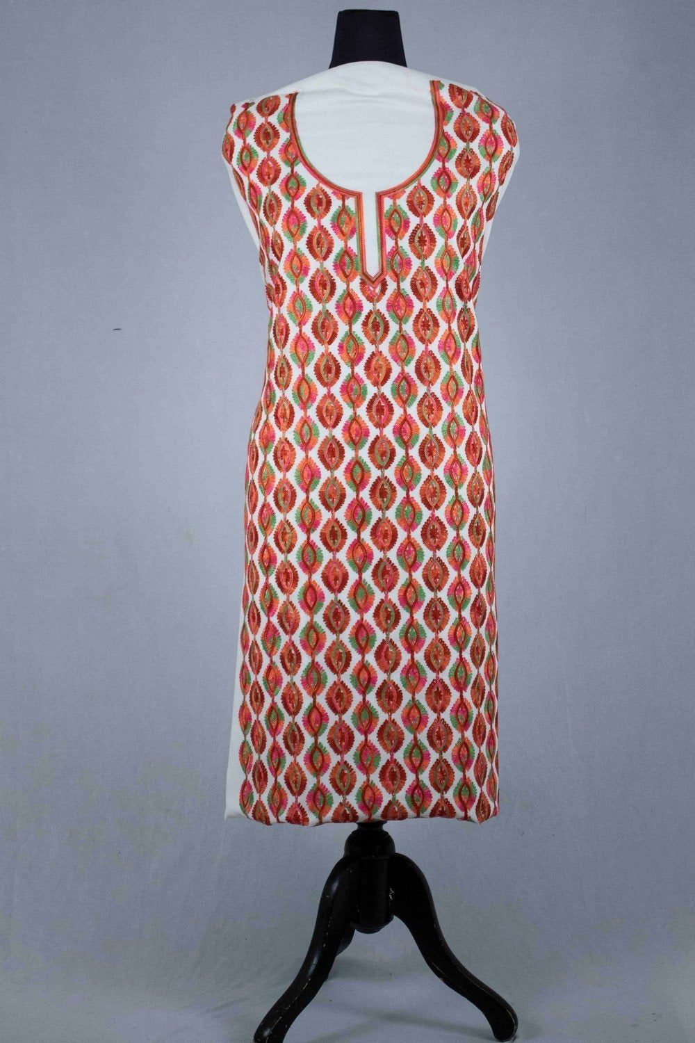 White Color Silk Cotton Kashmiri Embroidered Designer Suit