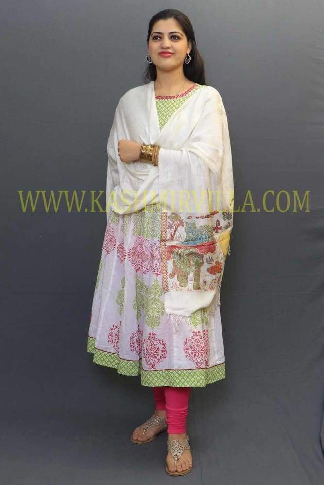 White Color Stole Enriched With Digital Printing On Border