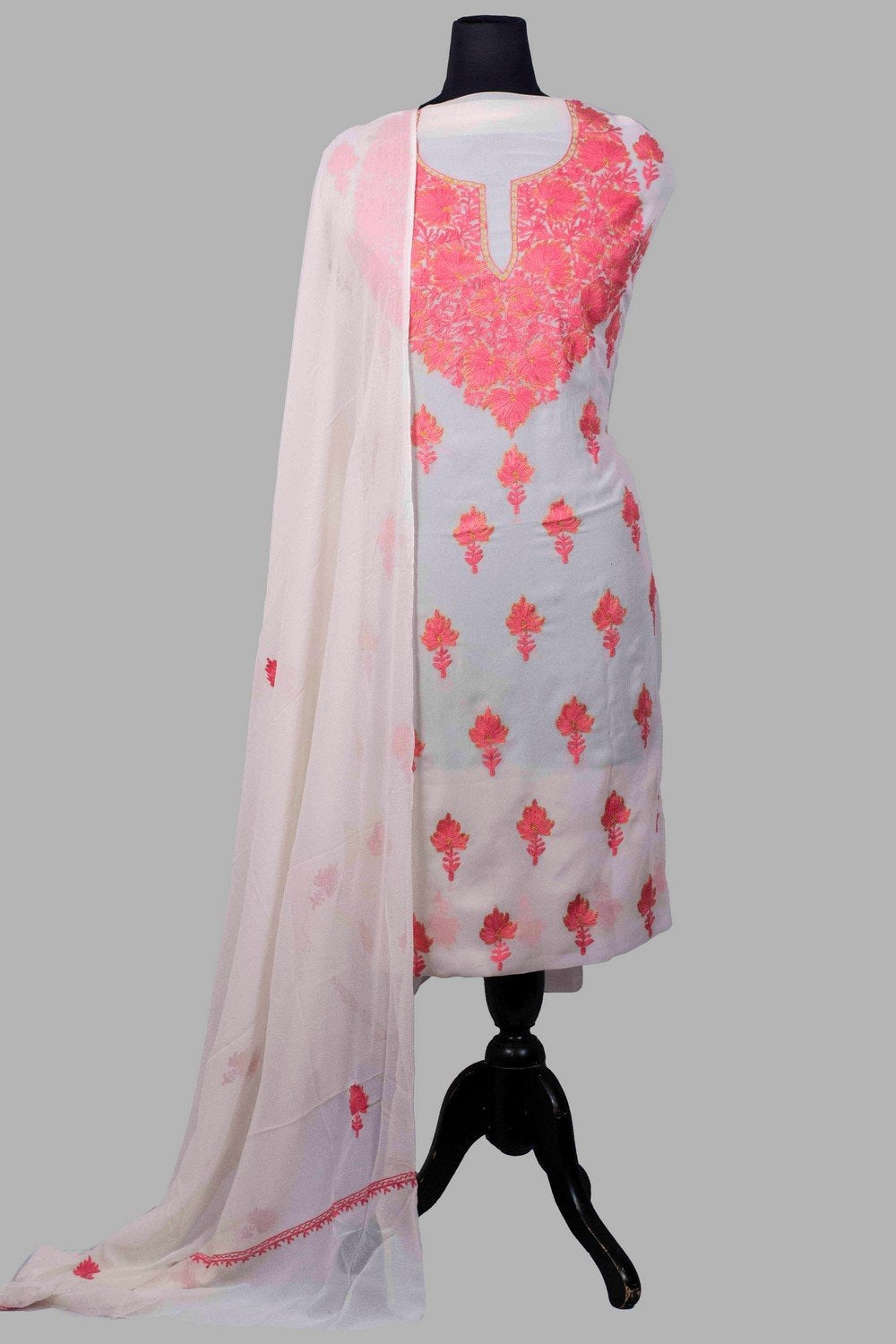 White Colour Aari Work Kurti With Golden Thread Embroidery