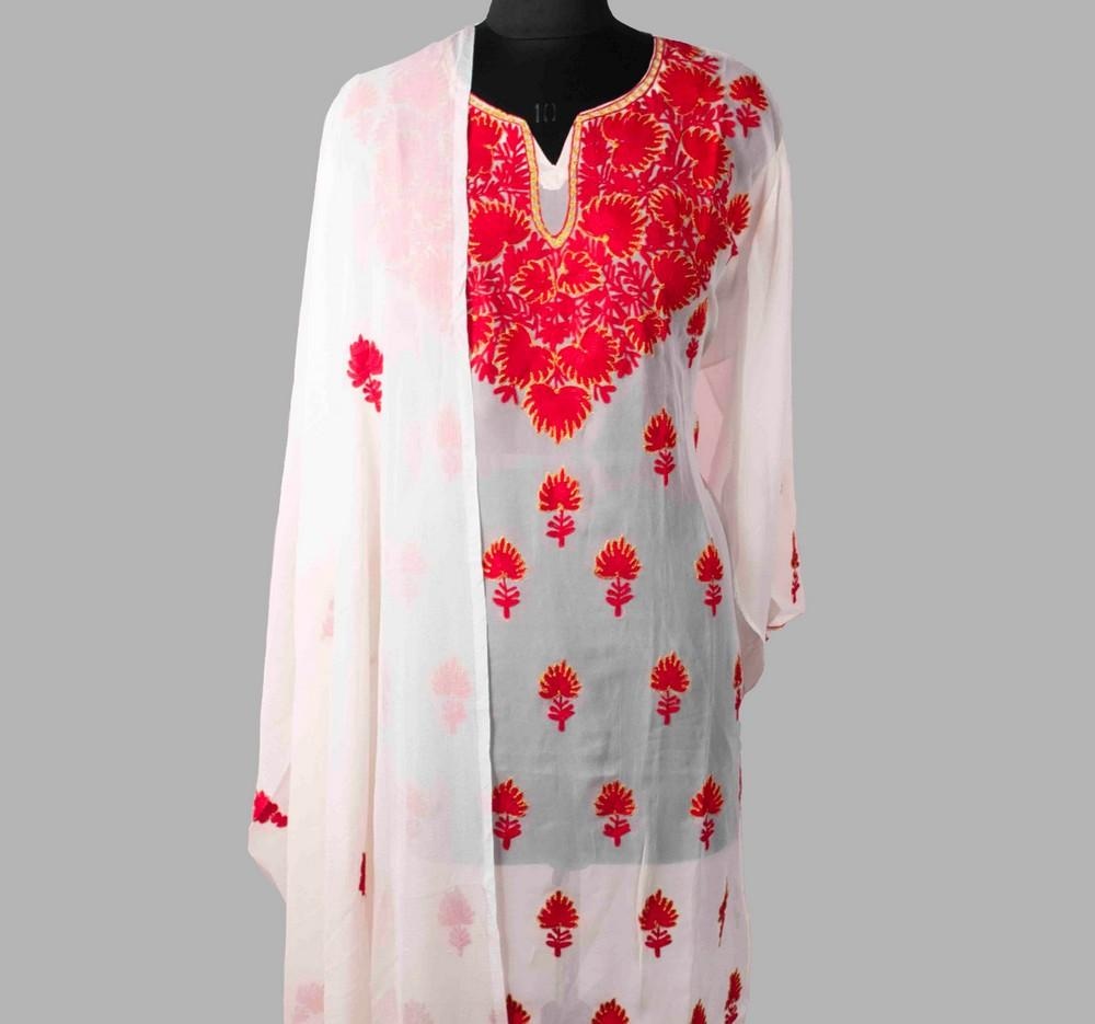 White Colour Aari Work Kurti With Golden Thread Embroidery