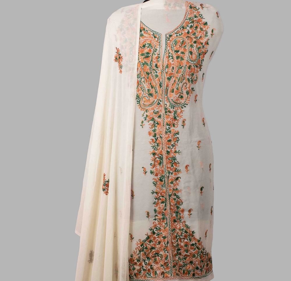 White Colour Aari Work Kurti With Front Back Thread