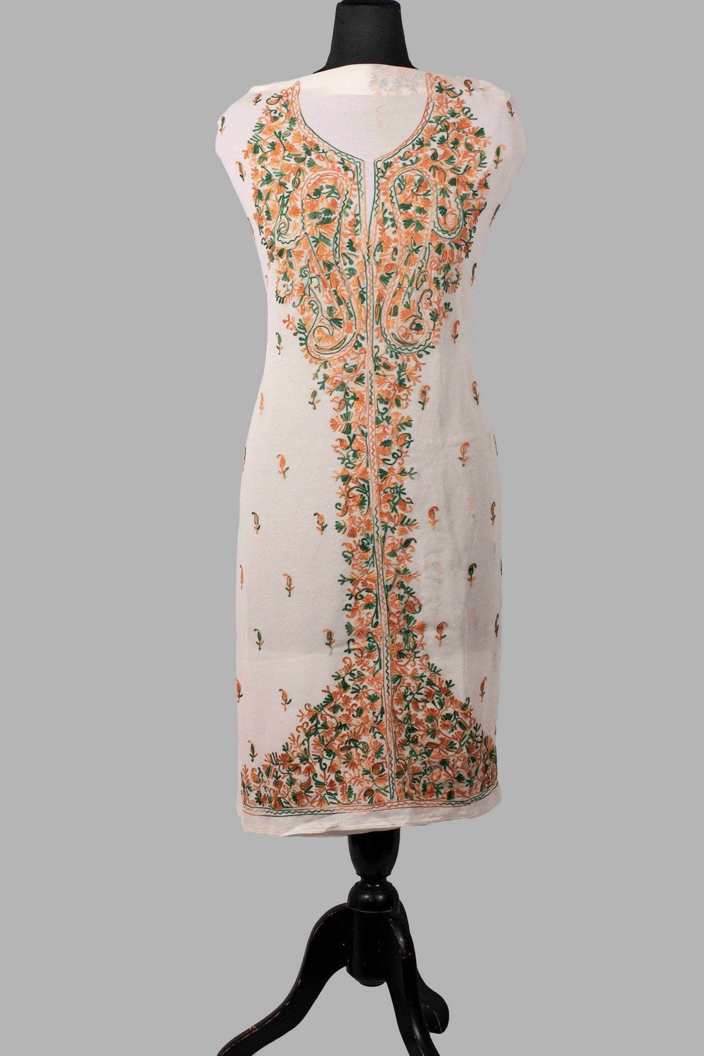 White Colour Aari Work Kurti With Front Back Thread