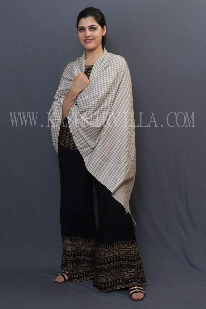 Off White Colour Check SemiPashmina Shawl Gives Glamorous