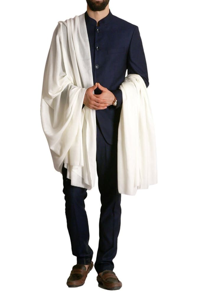 White Colour Heavy Wool Plain Gents Shawl