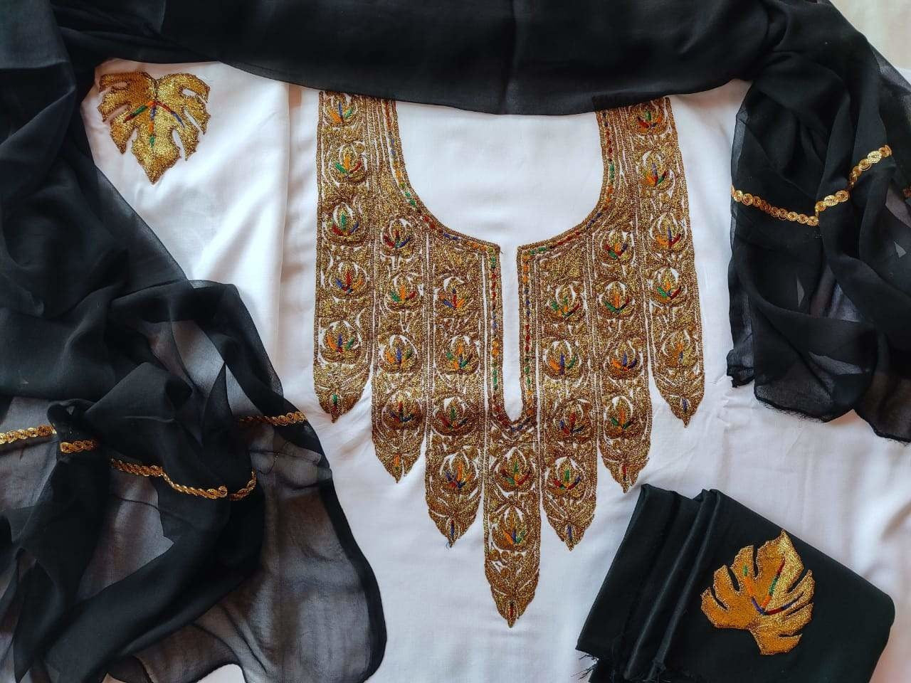 White Colour Kashmiri Tilla Aari Work Salwar Kameez