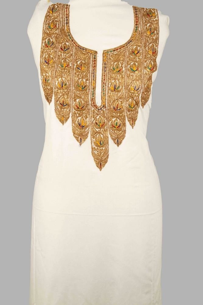 White Colour Kashmiri Tilla Aari Work Salwar Kameez