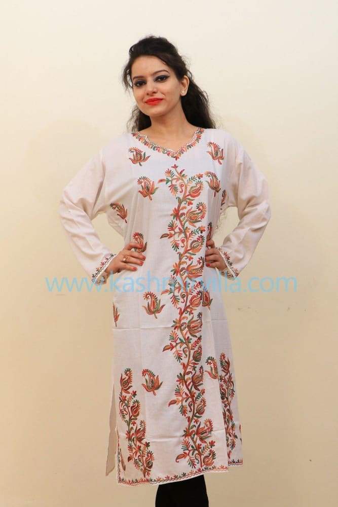 White Colour Kurti With Unique Design Of Bail And Motifs