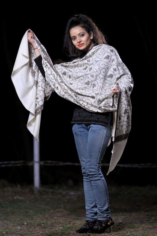 White Colour SemiPashmina Shawl With Beautiful Border