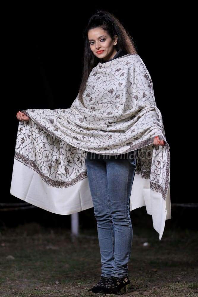 White Colour SemiPashmina Shawl With Beautiful Border