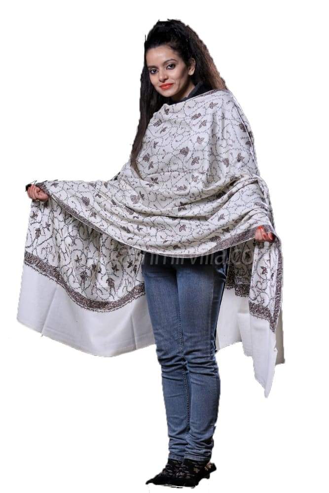 White Colour SemiPashmina Shawl With Beautiful Border