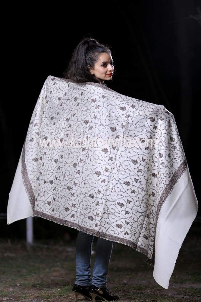 White Colour SemiPashmina Shawl With Beautiful Border