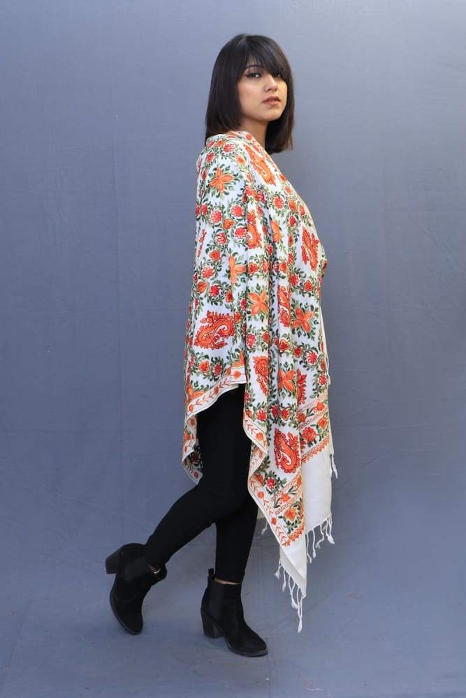 White Colour Stole With Kashmiri Embroidery Compliments