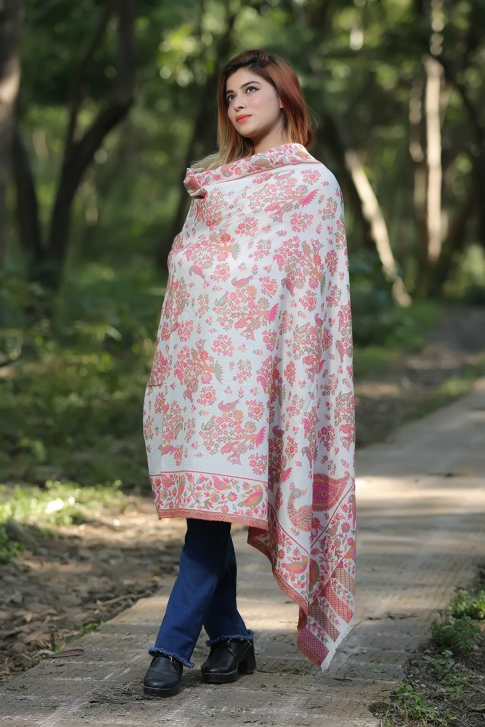 White (Ivory) Colour Designer Shawl With Beautifully