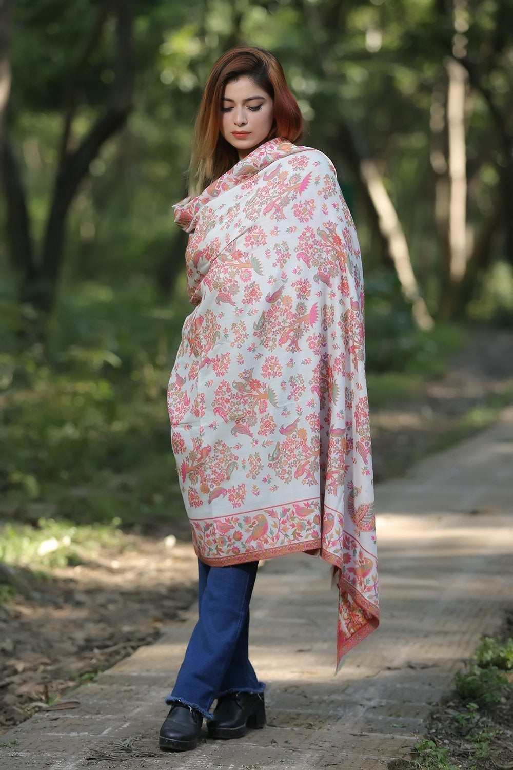 White (Ivory) Colour Designer Shawl With Beautifully