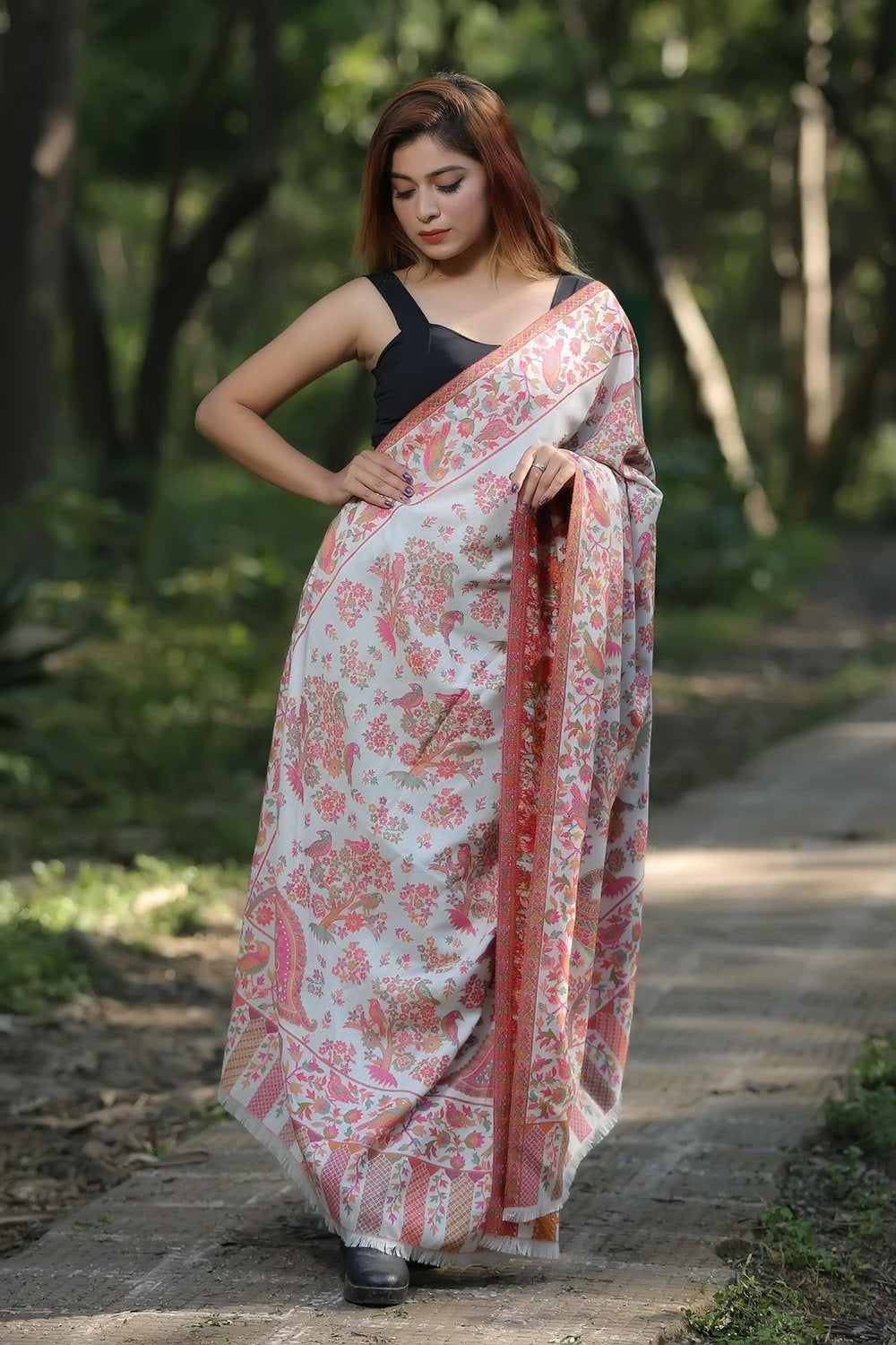 White (Ivory) Colour Designer Shawl With Beautifully