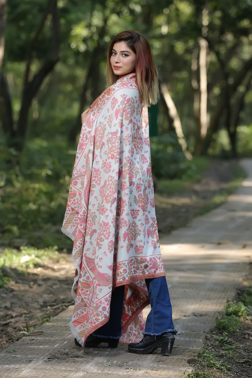 White (Ivory) Colour Designer Shawl With Beautifully