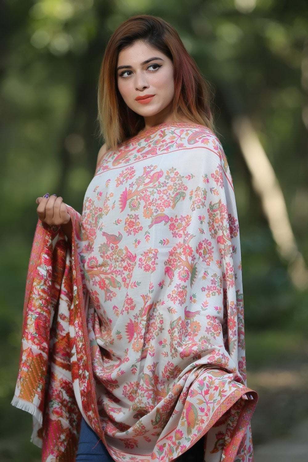 White (Ivory) Colour Designer Shawl With Beautifully