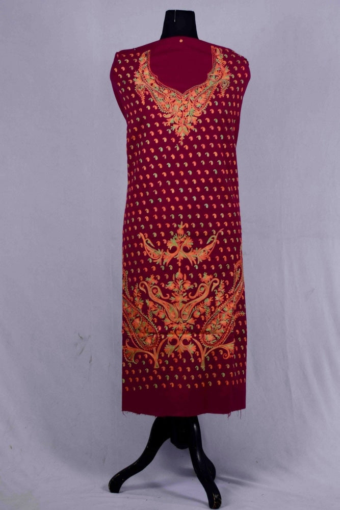 Wine color Kashmiri Aari Work Embroidered Salwar Kameez