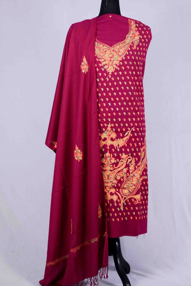 Wine color Kashmiri Aari Work Embroidered Salwar Kameez