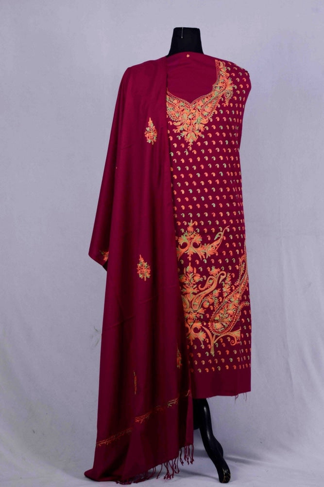 Wine color Kashmiri Aari Work Embroidered Salwar Kameez