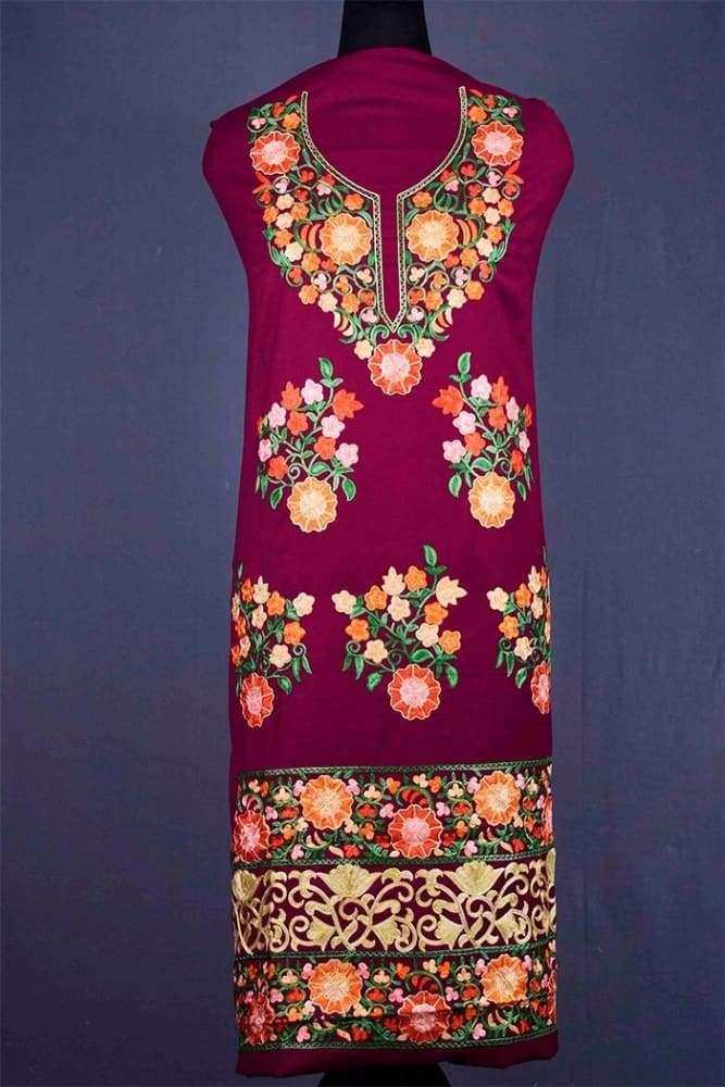 Wine Color Patterned Kashmiri Aari Work Ladies Salwar