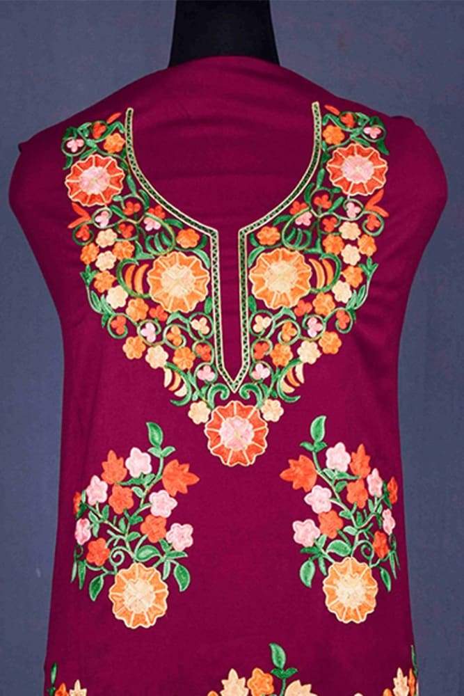 Wine Color Patterned Kashmiri Aari Work Ladies Salwar