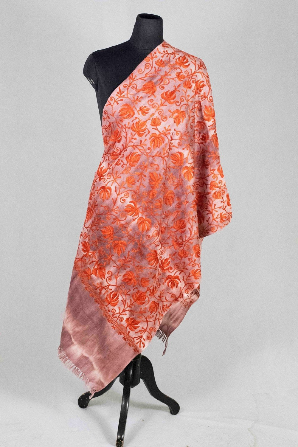 Wine Tye Dye Stole With kashmiri Embroidery Compliments