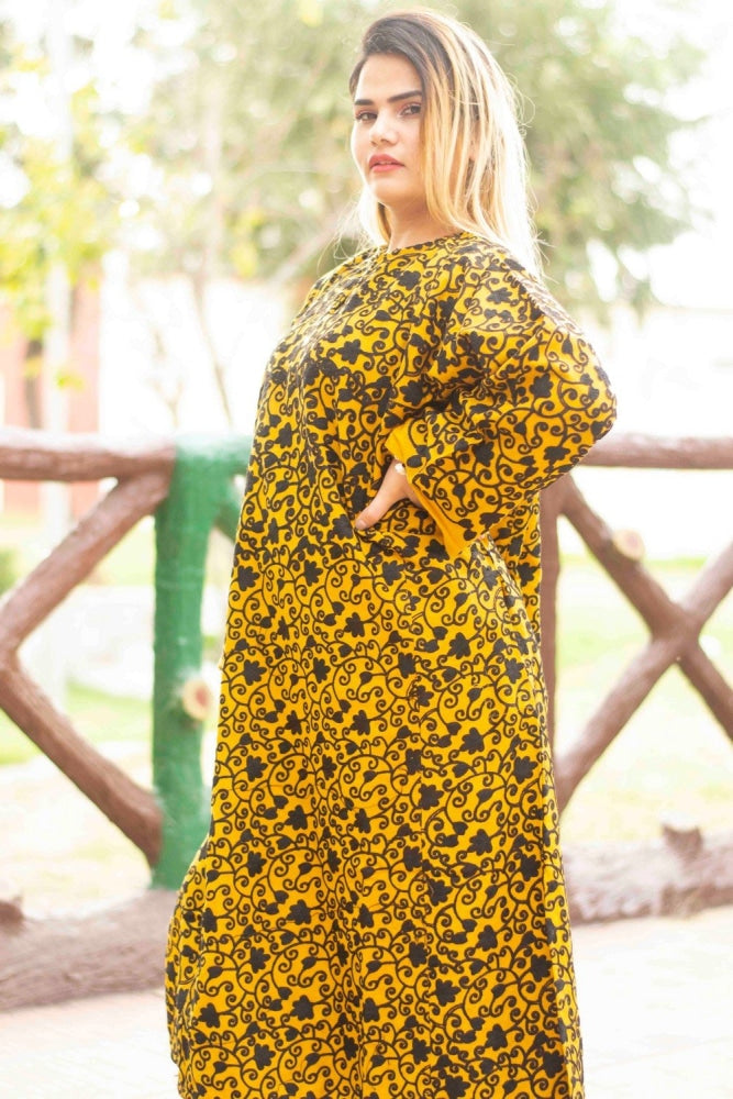 Yellow Color Kashmiri Work Phiran Enriched Designer Black