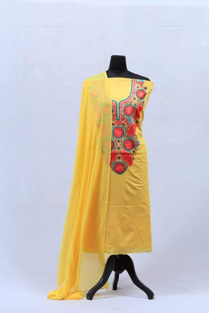 Yellow Mustard Aari Work Salwar Kameez With Blooming
