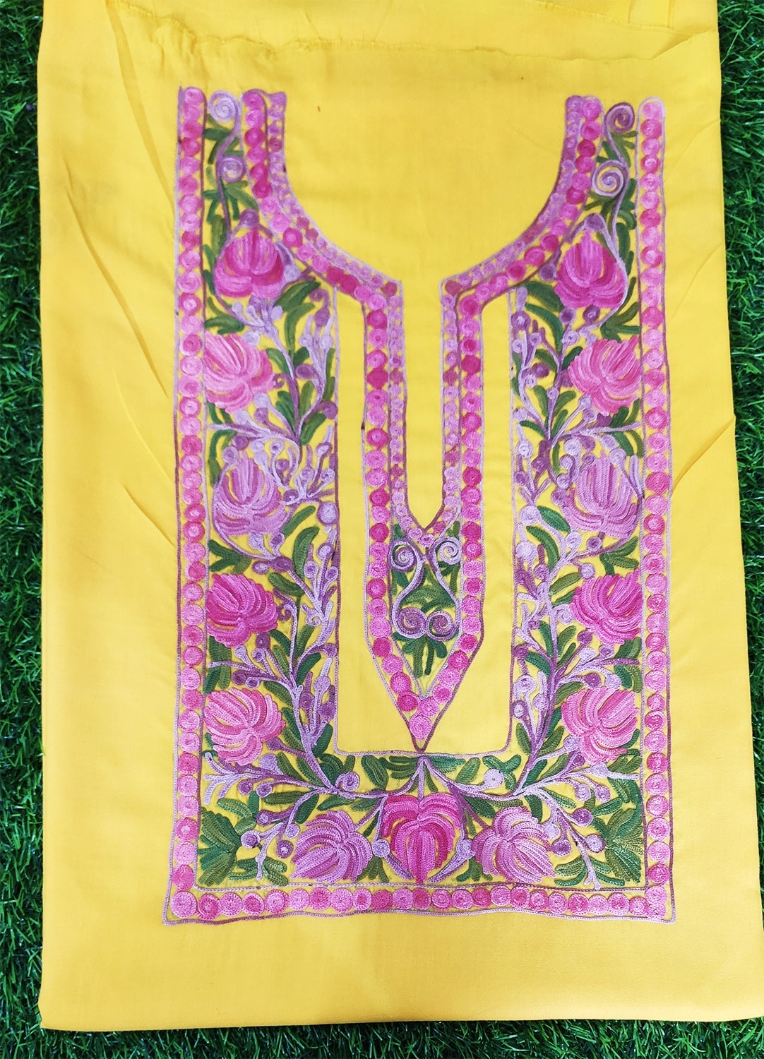 Yellow Mustard Color Hand Aari Work Embroidered Salwar