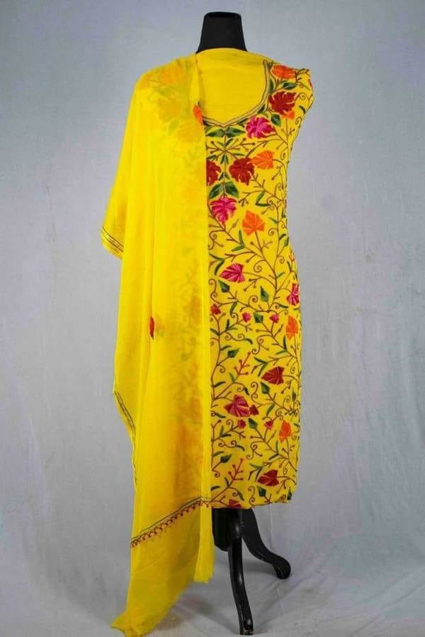 Kashmiri Woollen Suit Wiith Aari Plus Zari design (3 pcs). Kashmiri Suit  online at Best Price – KashmKari